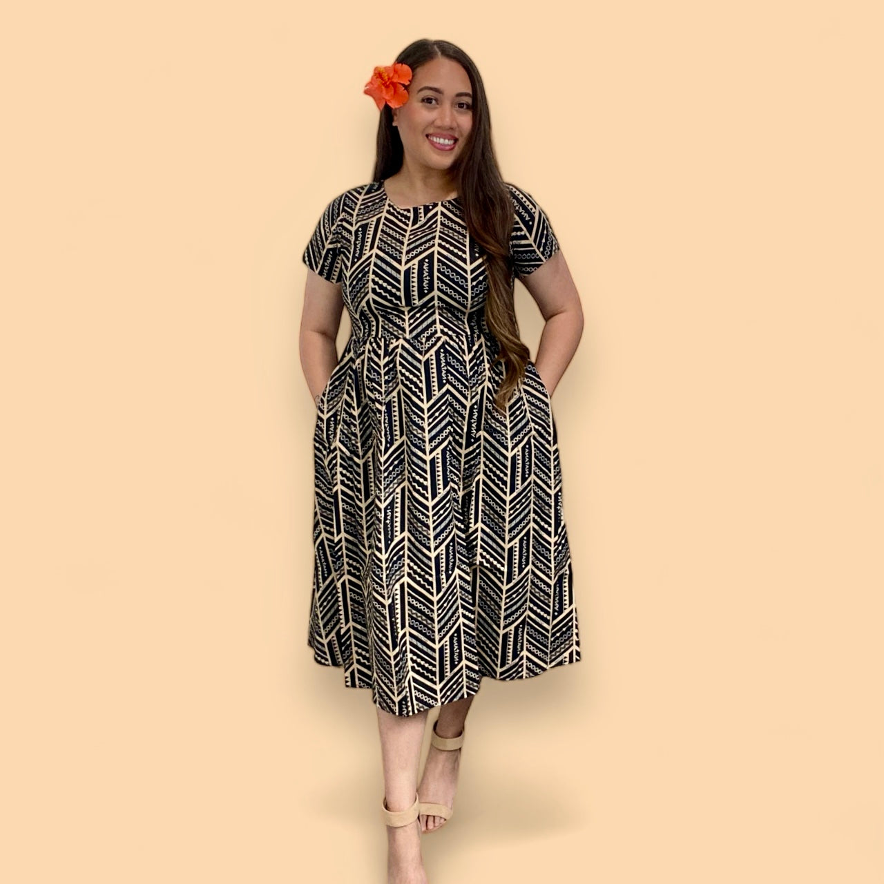 FINAL SALE - TALEI A-LINE MIDI DRESS WITH POCKETS Natana Wear FINAL SALE - TALEI A-LINE MIDI DRESS WITH POCKETS Natana Wear