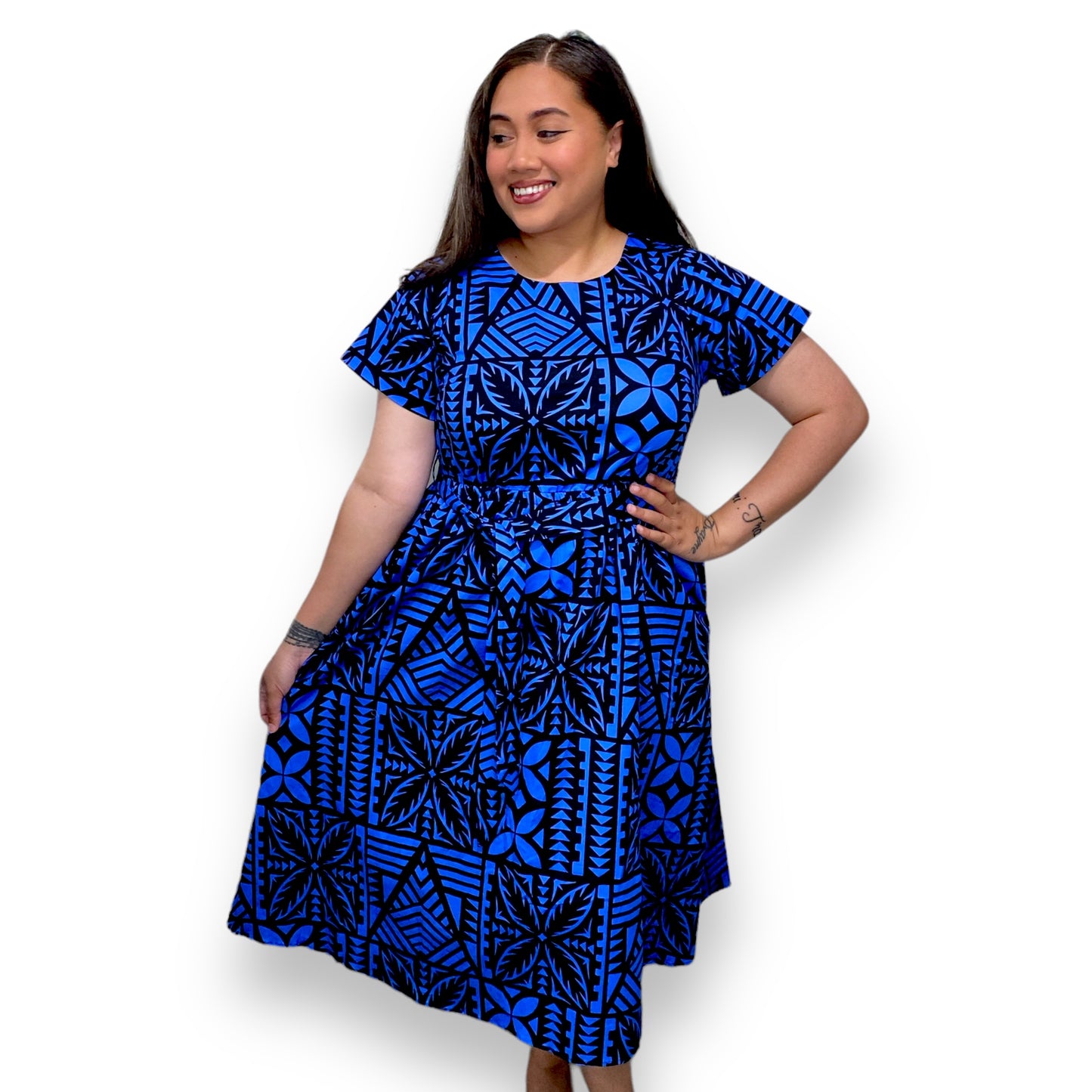 TASI WOMENS DRESS WITH POCKETS - BLUE/BLACK