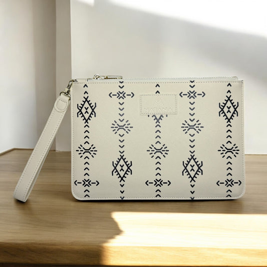 MALU PRINT WRISTLET CLUTCH HANDBAG WHITE