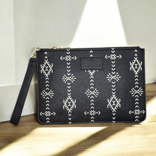 MALU PRINT WRISTLET CLUTCH HANDBAG BLACK